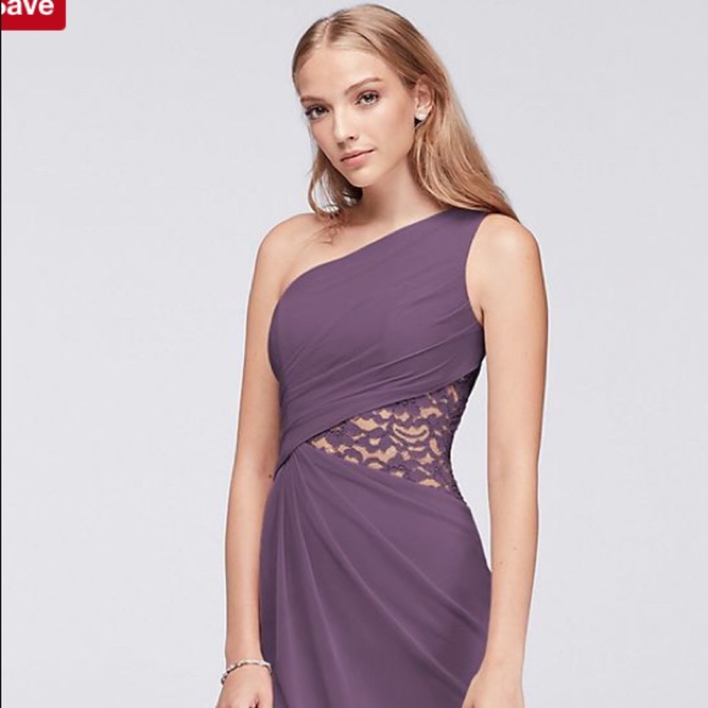 One-Shoulder Mesh Dress with Lace Insert, Wisteria